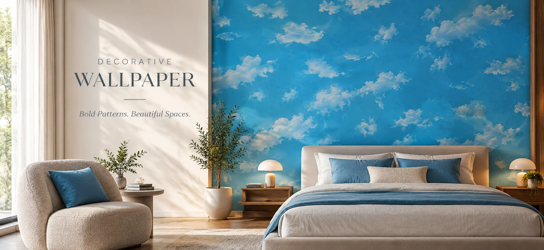 Elegant Blue Cloud Wallpaper Bedroom