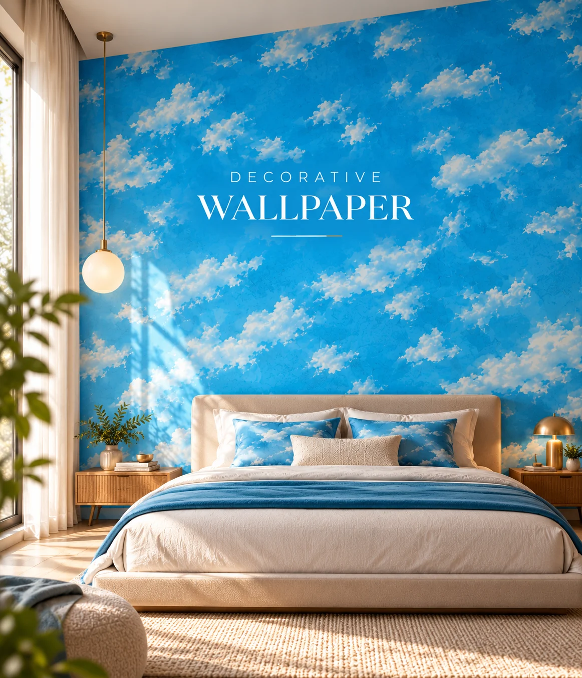 Sky-Themed Decorative Wallpaper Bedroom